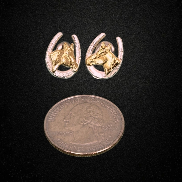Montana Silversmiths Silver & Gold  Plated Horse Head Hnecklaces post earrings - Picture 2 of 6
